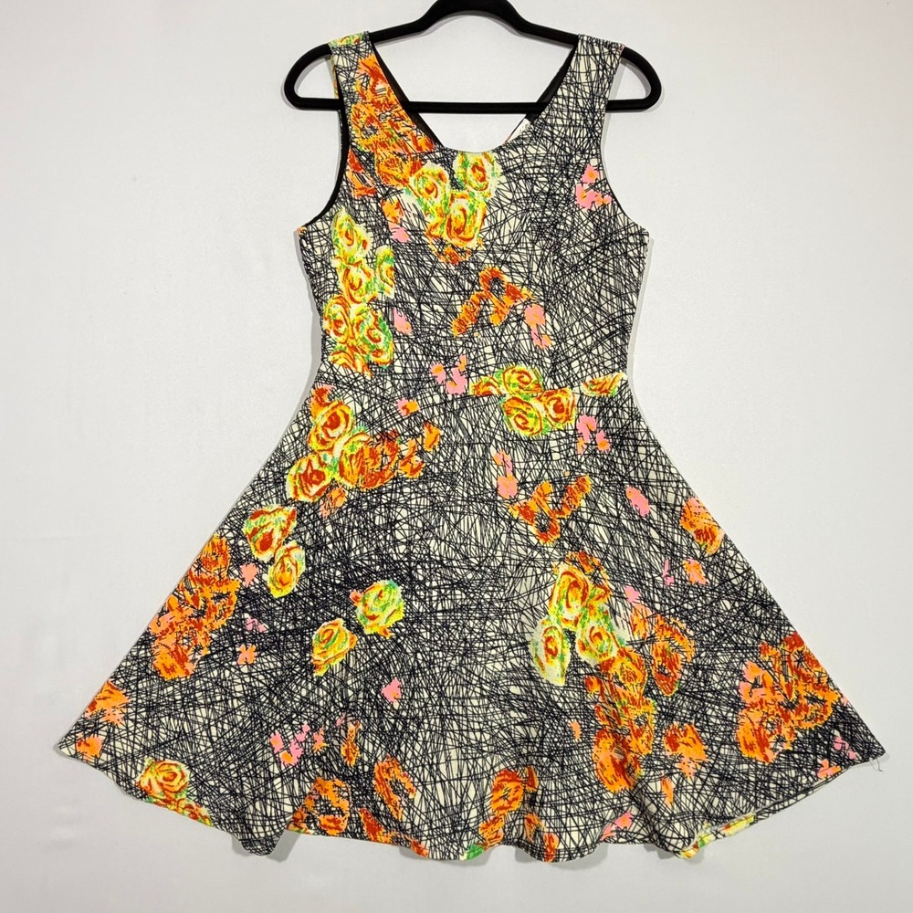 Sugarlips Dress M Women Floral Abstract Crosshatch Fit Flare Mini Y2K Whimsigoth